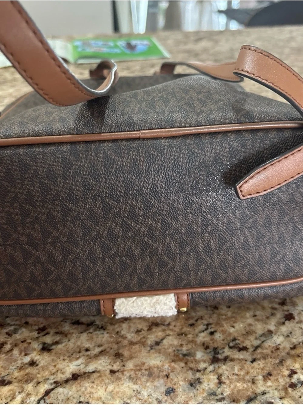 Michael Kors Brown Logo-Print Backpack with Cream Shearling Trim